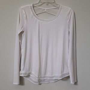 Lululemon Top Womens M White Backless L/S Sheer Trim Yoga Sport Shirt Athleisure